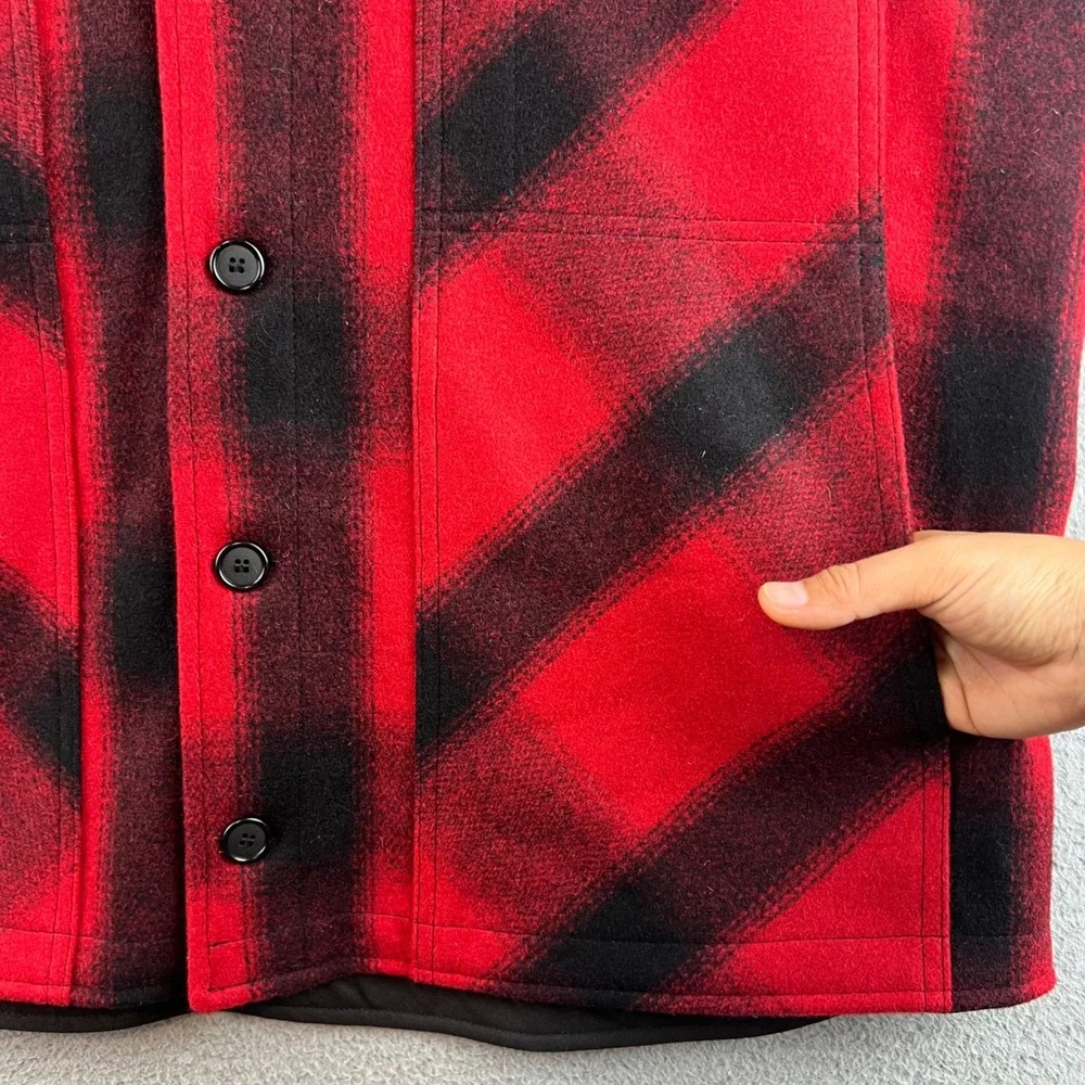 Stormy Kromer Mens Red Black Buffalo Plaid 100% Wool Button Front Vest XL USA